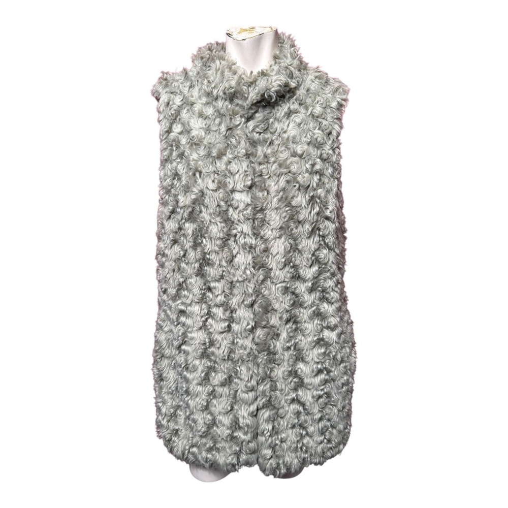 Gray Faux Fur Curly Vest Women's Size L‎
